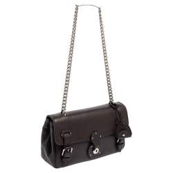 Pre Owned Ralph Lauren Dark Brown Leather Ricky ID Chain Shoulder Bag