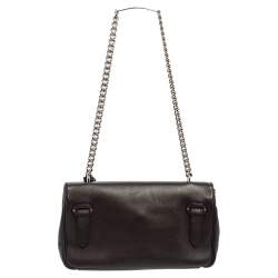 Pre Owned Ralph Lauren Dark Brown Leather Ricky ID Chain Shoulder Bag