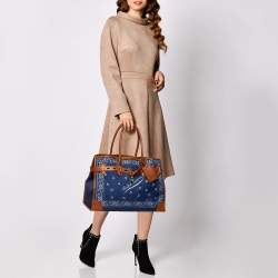 Pre Owned حقيبة يد توتس رالف لورين جلد وقماش مطبوع أزرق كحلي / بني بقفل