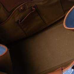 Pre Owned حقيبة يد توتس رالف لورين جلد وقماش مطبوع أزرق كحلي / بني بقفل