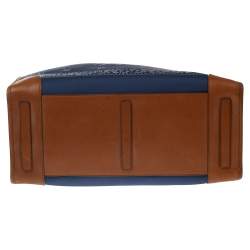 Pre Owned حقيبة يد توتس رالف لورين جلد وقماش مطبوع أزرق كحلي / بني بقفل