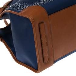 Pre Owned حقيبة يد توتس رالف لورين جلد وقماش مطبوع أزرق كحلي / بني بقفل