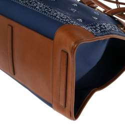 Pre Owned حقيبة يد توتس رالف لورين جلد وقماش مطبوع أزرق كحلي / بني بقفل