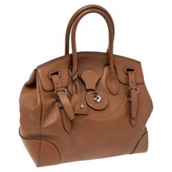 مملوكة مسبقًا حقيبة ساتشل رالف لورين ريكي جلد بني فاتح 