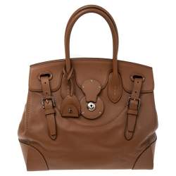 مملوكة مسبقًا حقيبة ساتشل رالف لورين ريكي جلد بني فاتح 