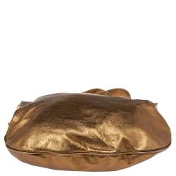 Pre Owned Ralph Lauren Metallic Gold Leather Top Zip Hobo