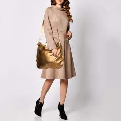 Pre Owned Ralph Lauren Metallic Gold Leather Top Zip Hobo