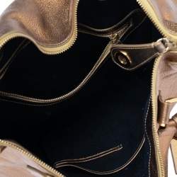 Pre Owned Ralph Lauren Metallic Gold Leather Top Zip Hobo