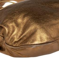 Pre Owned Ralph Lauren Metallic Gold Leather Top Zip Hobo