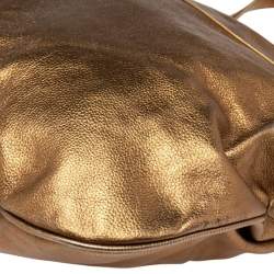 Pre Owned Ralph Lauren Metallic Gold Leather Top Zip Hobo