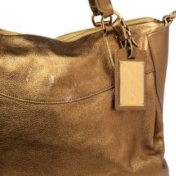 Pre Owned Ralph Lauren Metallic Gold Leather Top Zip Hobo