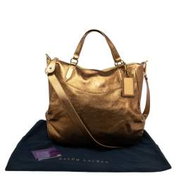Pre Owned Ralph Lauren Metallic Gold Leather Top Zip Hobo