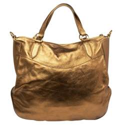 Pre Owned Ralph Lauren Metallic Gold Leather Top Zip Hobo