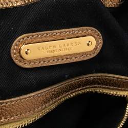 Pre Owned Ralph Lauren Metallic Gold Leather Top Zip Hobo