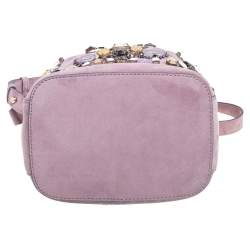 Pre Owned Ralph Lauren Purple Suede Crystal Embellished Drawstring Bucket Bag