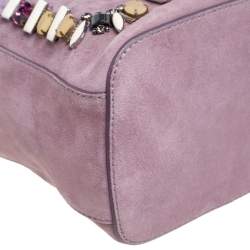 Pre Owned Ralph Lauren Purple Suede Crystal Embellished Drawstring Bucket Bag