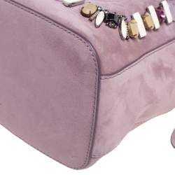 Pre Owned Ralph Lauren Purple Suede Crystal Embellished Drawstring Bucket Bag