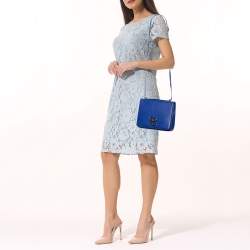 Pre Owned Ralph Lauren Blue Leather RL Flap Crossbody Bag