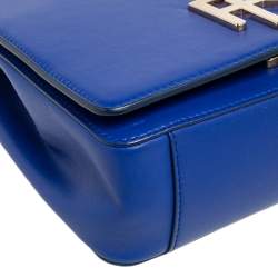 Pre Owned Ralph Lauren Blue Leather RL Flap Crossbody Bag