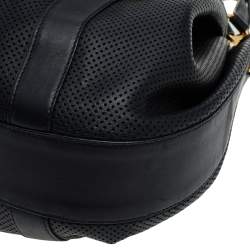 Ralph Lauren Black Perforated Leather Drawstring Hobo
