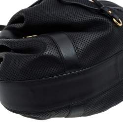 Ralph Lauren Black Perforated Leather Drawstring Hobo