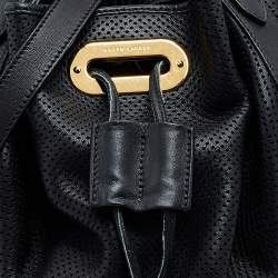 Ralph Lauren Black Perforated Leather Drawstring Hobo