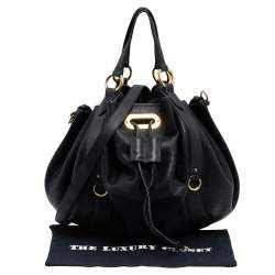 Ralph Lauren Black Perforated Leather Drawstring Hobo