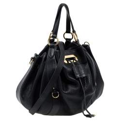 Ralph Lauren Black Perforated Leather Drawstring Hobo