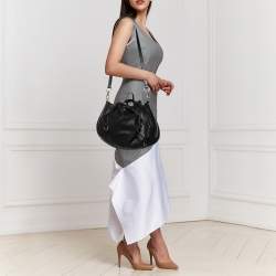 Ralph Lauren Black Perforated Leather Drawstring Hobo