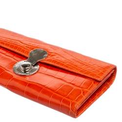 Pre Owned Ralph Lauren Orange Alligator Ricky Continental Wallet