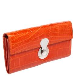 Pre Owned Ralph Lauren Orange Alligator Ricky Continental Wallet