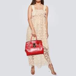 Pre Owned حقبة ساتشل رالف لورين ريكي جلد أحمر 