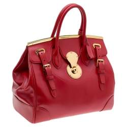 Pre Owned حقبة ساتشل رالف لورين ريكي جلد أحمر 