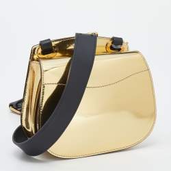 Pre Owned Ralph Lauren Metallic Gold/Black Leather Mini Saddle Bag