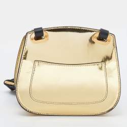 Pre Owned Ralph Lauren Metallic Gold/Black Leather Mini Saddle Bag