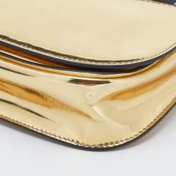 Pre Owned Ralph Lauren Metallic Gold/Black Leather Mini Saddle Bag