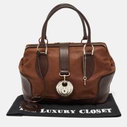 Pre Owned حقيبة ساتشل بالنسياغا ساك سوبربي سويدي وجلد بني 