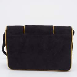Pre Owned Ralph Lauren Black/Gold Suede And Leather Embellished Flap Shoulder Bag