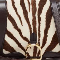 Pre Owned Ralph Lauren White/Brown Calf Hair And Leather Shoulder Bag