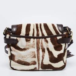 Pre Owned Ralph Lauren White/Brown Calf Hair And Leather Shoulder Bag