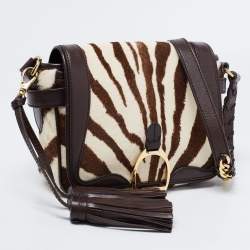 Pre Owned Ralph Lauren White/Brown Calf Hair And Leather Shoulder Bag
