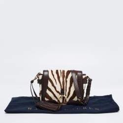 Pre Owned Ralph Lauren White/Brown Calf Hair And Leather Shoulder Bag