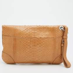 Ralph Lauren Beige Python Wristlet Clutch