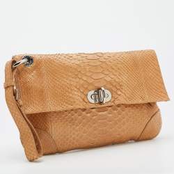Ralph Lauren Beige Python Wristlet Clutch