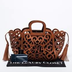Ralph Lauren Brown Laser Cut Leather Small Vachetta Scroll Tote