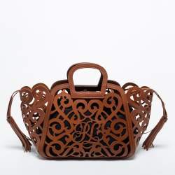 Ralph Lauren Brown Laser Cut Leather Small Vachetta Scroll Tote
