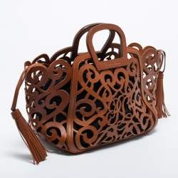 Ralph Lauren Brown Laser Cut Leather Small Vachetta Scroll Tote