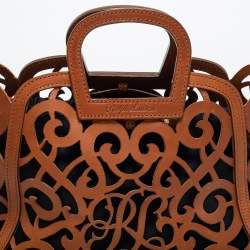 Ralph Lauren Brown Laser Cut Leather Small Vachetta Scroll Tote