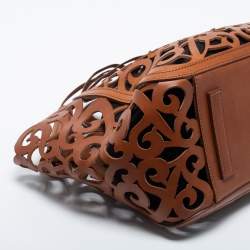 Ralph Lauren Brown Laser Cut Leather Small Vachetta Scroll Tote