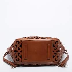 Ralph Lauren Brown Laser Cut Leather Small Vachetta Scroll Tote